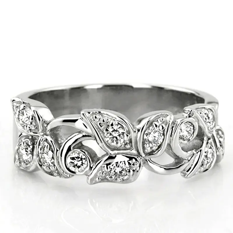 14K white gold Elegant Leaf Design Diamond Fancy Ring (0.33 ct. tw.) - main view