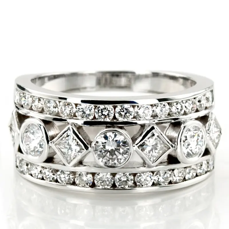14K white gold Bezel and Channel Set Multi-Shape Diamond Woman Ring (1 3/4 ct. tw.) - main view