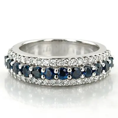 Diamond Cut Sapphire and Brilliant Diamond Anniversary Band (1/2 ct. tw.)