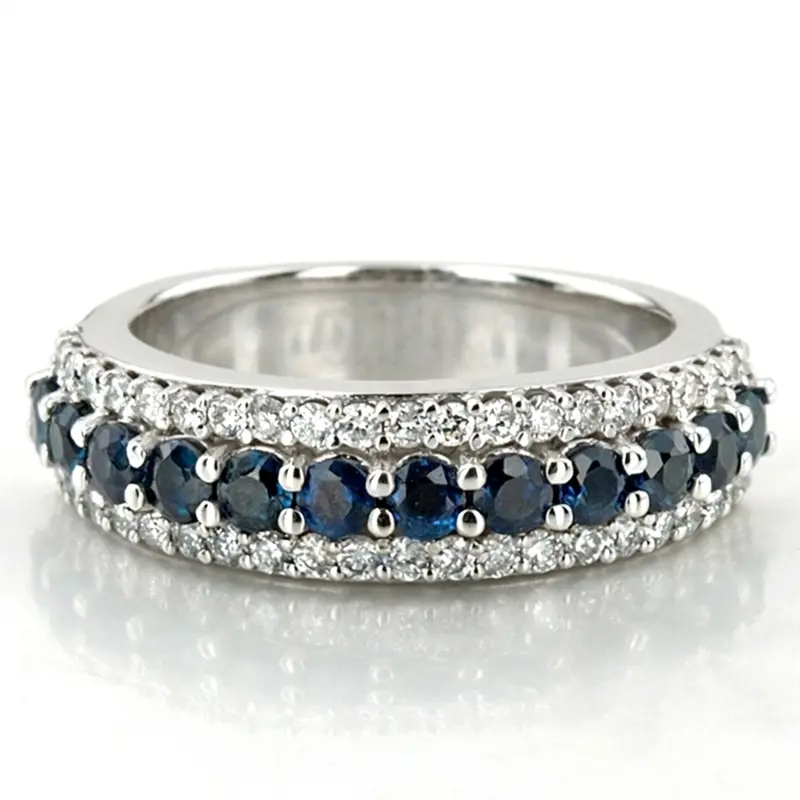 14K white gold Diamond Cut Sapphire and Brilliant Diamond Anniversary Band (1/2 ct. tw.) - main view