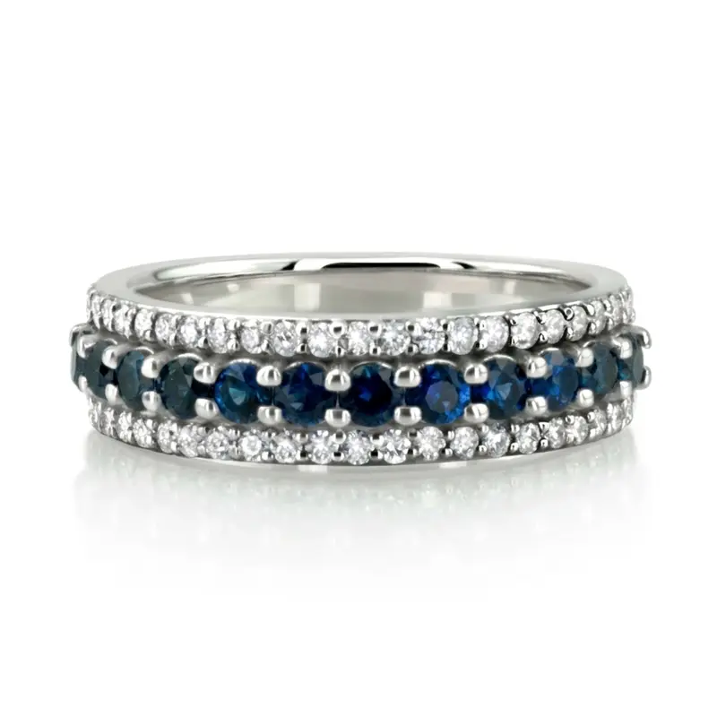 14K white gold Diamond Cut Sapphire and Brilliant Diamond Anniversary Band (1/2 ct. tw.) - alternate view 3