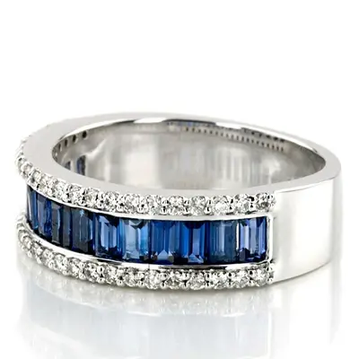 14K white gold Sapphire Baguette and Brilliant Round Diamond Anniversary Band - alternate view 4 thumbnail