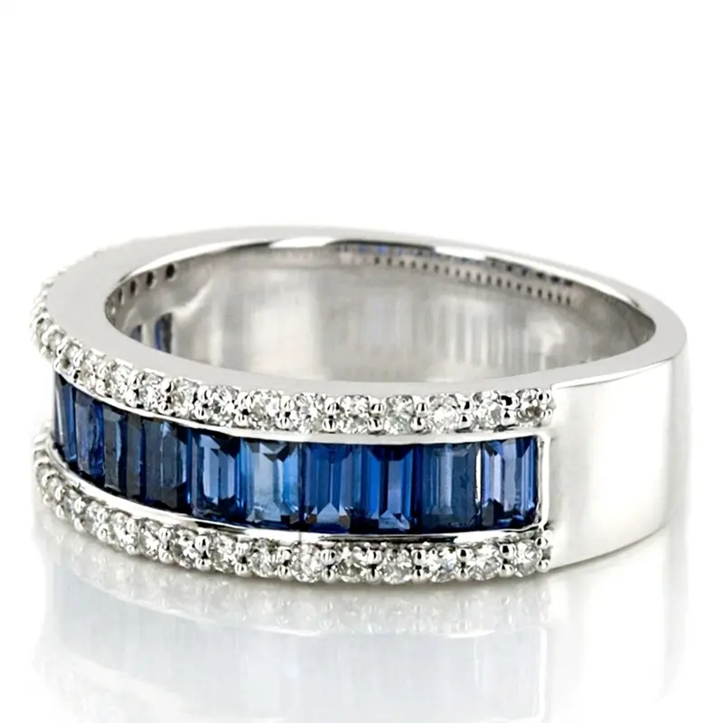 14K white gold Sapphire Baguette and Brilliant Round Diamond Anniversary Band - alternate view 4