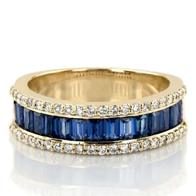 Sapphire Baguette and Brilliant Round Diamond Anniversary Band alternate view