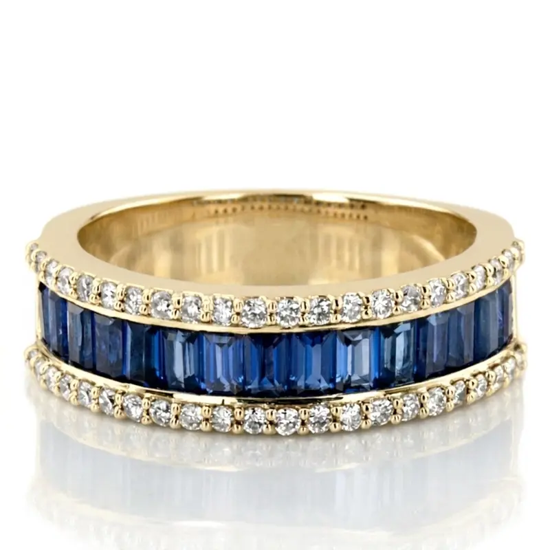 14K white gold Sapphire Baguette and Brilliant Round Diamond Anniversary Band - alternate view 2