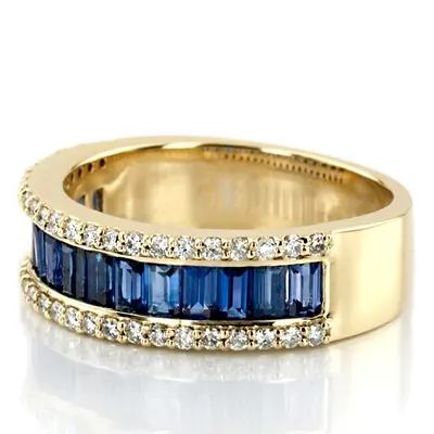 14K white gold Sapphire Baguette and Brilliant Round Diamond Anniversary Band - alternate view 3 thumbnail