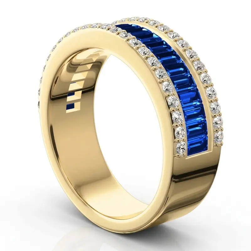 14K white gold Sapphire Baguette and Brilliant Round Diamond Anniversary Band - alternate view 6
