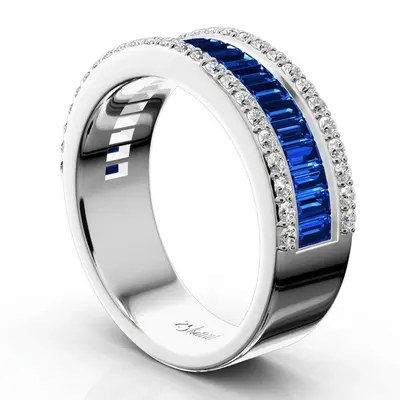 14K white gold Sapphire Baguette and Brilliant Round Diamond Anniversary Band - alternate view 5 thumbnail