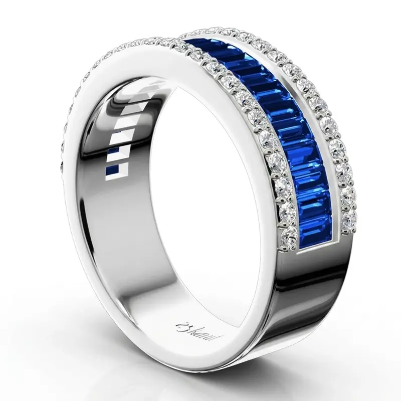 14K white gold Sapphire Baguette and Brilliant Round Diamond Anniversary Band - alternate view 5