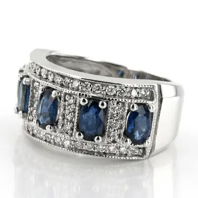 14K white gold Oval Sapphire and Diamond Women Ring (3/8 ct. tw.) - alternate view 3 thumbnail