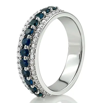 14K white gold Diamond Cut Sapphire and Brilliant Diamond Anniversary Band (1/2 ct. tw.) - alternate view 6 thumbnail