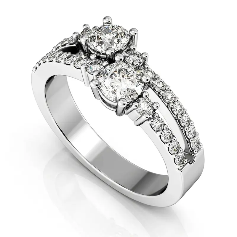 14K white gold "You & Me" Split Shank Two Stone Prong Set Diamond Ring (0.92 ct. tw.) - alternate view 5
