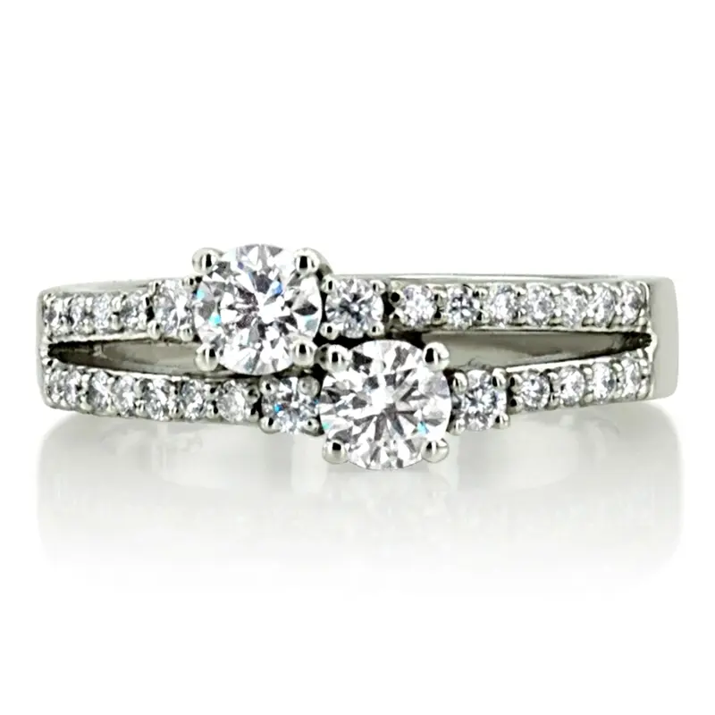 14K white gold "You & Me" Split Shank Two Stone Prong Set Diamond Ring (0.92 ct. tw.) - main view