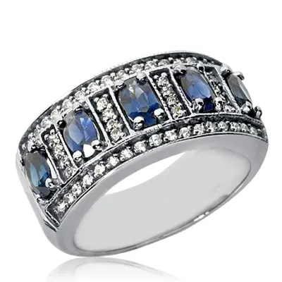 14K white gold Oval Sapphire and Diamond Women Ring (3/8 ct. tw.) - alternate view 4 thumbnail