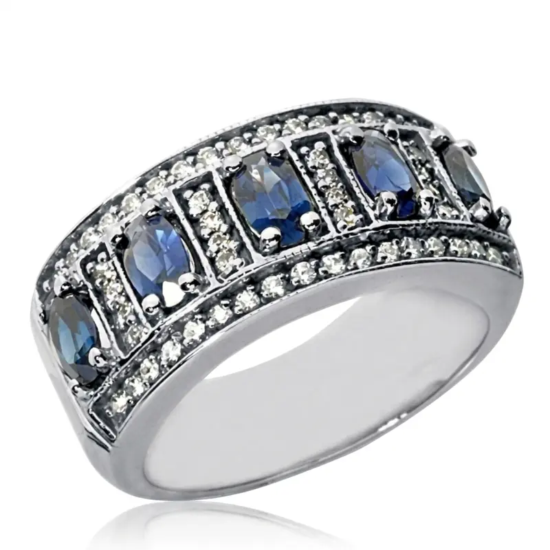 14K white gold Oval Sapphire and Diamond Women Ring (3/8 ct. tw.) - alternate view 4