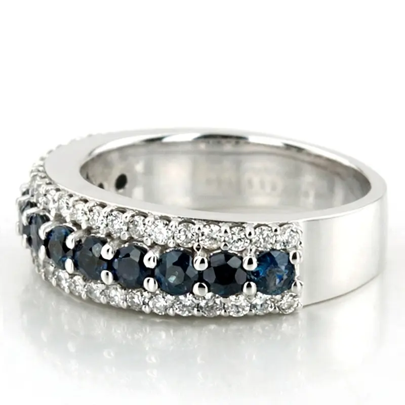 14K white gold Diamond Cut Sapphire and Brilliant Diamond Anniversary Band (1/2 ct. tw.) - alternate view 4
