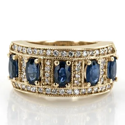 Oval Sapphire and Diamond Women Ring (3/8 ct. tw.) alternate view