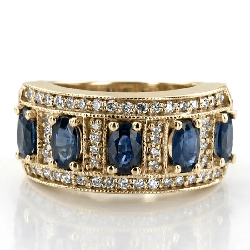 14K white gold Oval Sapphire and Diamond Women Ring (3/8 ct. tw.) - alternate view 2