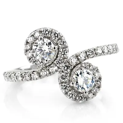 14K white gold "You & Me" Two Stone Fish Tail Set Diamond Ring (1.00ct. tw.) - alternate view 3 thumbnail