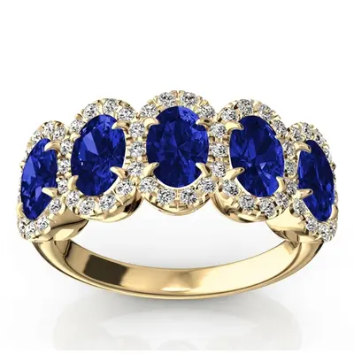 Micro Pave Set Diamond and Oval Sapphire Anniversary Band (1/2 ct. tw. Diamonds) alternate view