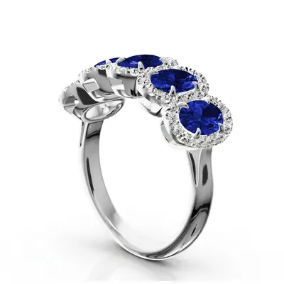 14K white gold Micro Pave Set Diamond and Oval Sapphire Anniversary Band (1/2 ct. tw. Diamonds) - alternate view 3 thumbnail