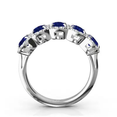 14K white gold Micro Pave Set Diamond and Oval Sapphire Anniversary Band (1/2 ct. tw. Diamonds) - alternate view 6 thumbnail