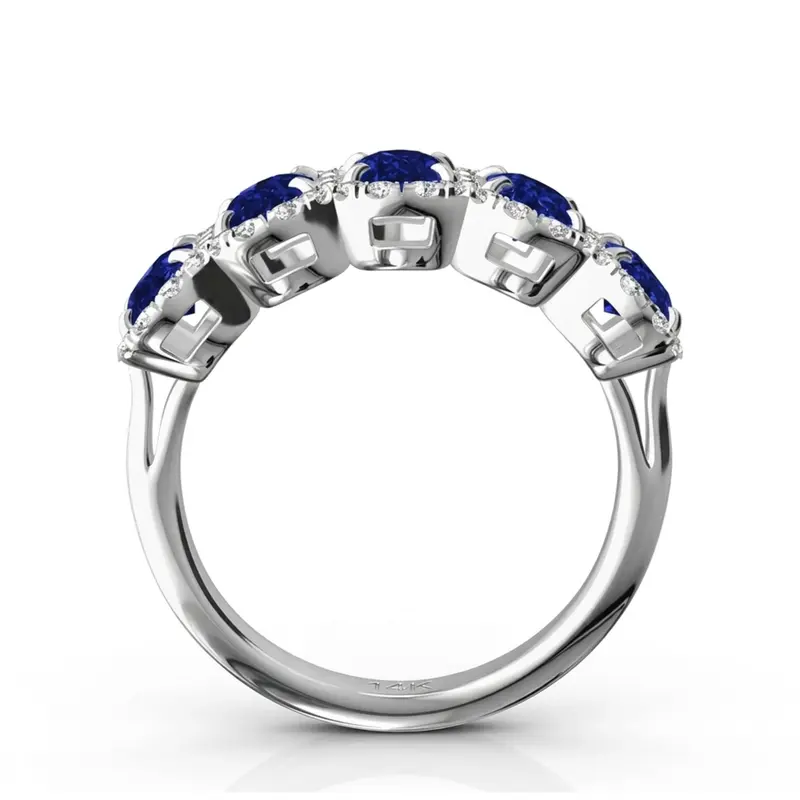 14K white gold Micro Pave Set Diamond and Oval Sapphire Anniversary Band (1/2 ct. tw. Diamonds) - alternate view 6