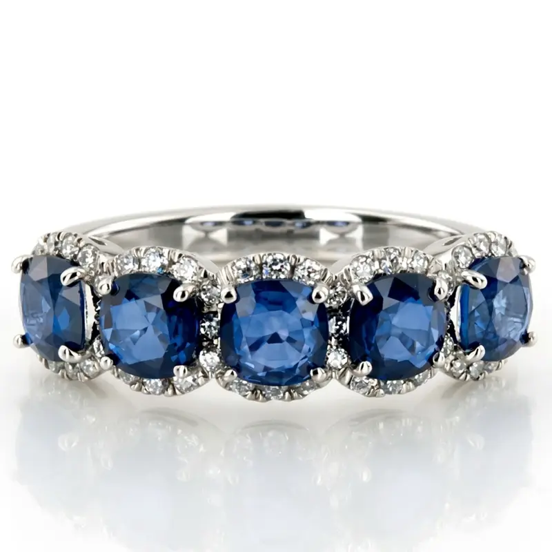 14K white gold Pave Set Cushion Sapphire Fancy Anniversary Ring (3.25ct. tw.) - main view