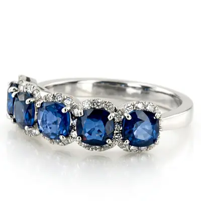 14K white gold Pave Set Cushion Sapphire Fancy Anniversary Ring (3.25ct. tw.) - alternate view 7 thumbnail