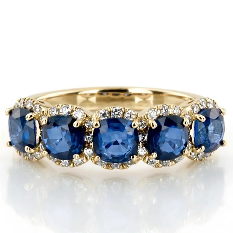 14K white gold Pave Set Cushion Sapphire Fancy Anniversary Ring (3.25ct. tw.) - alternate view 2