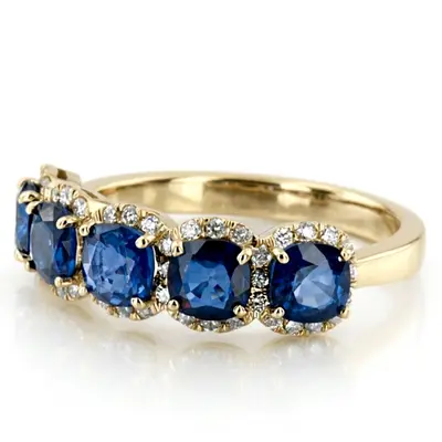 14K white gold Pave Set Cushion Sapphire Fancy Anniversary Ring (3.25ct. tw.) - alternate view 8 thumbnail