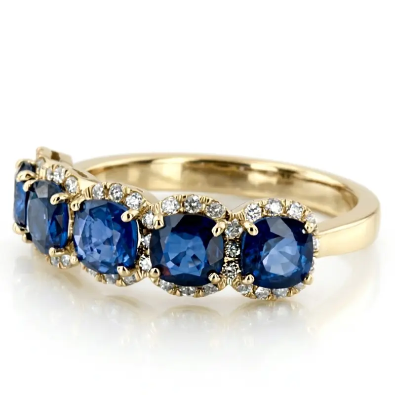 14K white gold Pave Set Cushion Sapphire Fancy Anniversary Ring (3.25ct. tw.) - alternate view 8