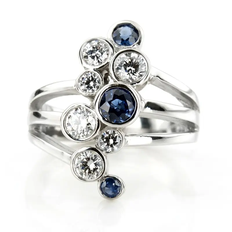 14K white gold Distinctive Diamond and Sapphire Journey Ring (5/8 ct. tw.) - main view