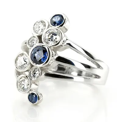 14K white gold Distinctive Diamond and Sapphire Journey Ring (5/8 ct. tw.) - alternate view 4 thumbnail