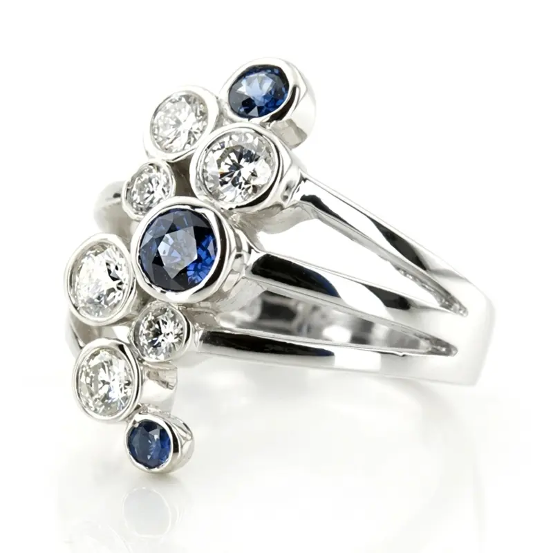 14K white gold Distinctive Diamond and Sapphire Journey Ring (5/8 ct. tw.) - alternate view 4