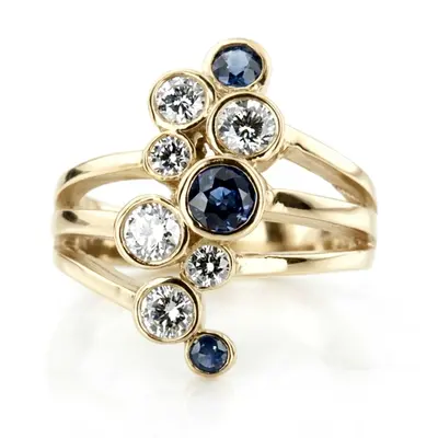 14K white gold Distinctive Diamond and Sapphire Journey Ring (5/8 ct. tw.) - alternate view 2 thumbnail