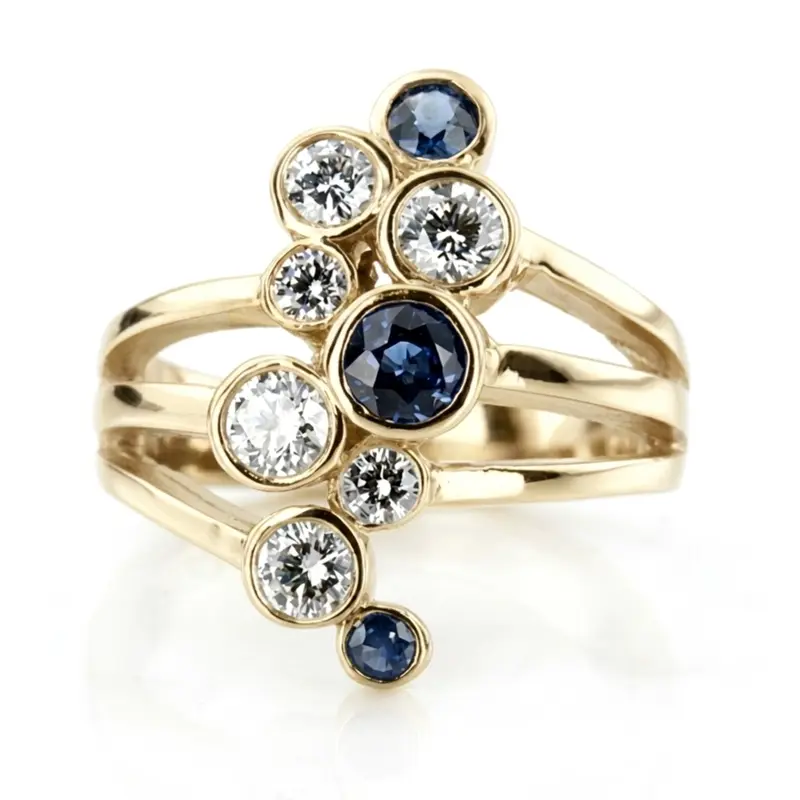 14K white gold Distinctive Diamond and Sapphire Journey Ring (5/8 ct. tw.) - alternate view 2