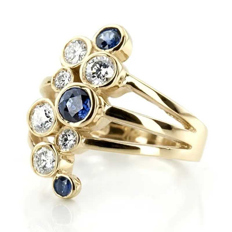 14K white gold Distinctive Diamond and Sapphire Journey Ring (5/8 ct. tw.) - alternate view 3