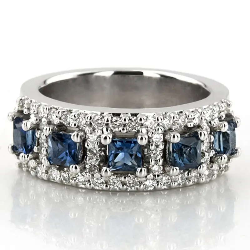 14K white gold 5-Stone Sapphire and Diamond Anniversary Band (1/2 ct. tw.) - main view