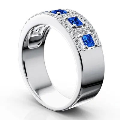 14K white gold 5-Stone Sapphire and Diamond Anniversary Band (1/2 ct. tw.) - alternate view 3 thumbnail