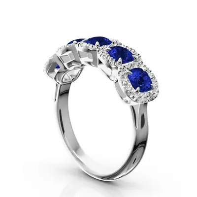 14K white gold Pave Set Cushion Sapphire Fancy Anniversary Ring (3.25ct. tw.) - alternate view 6 thumbnail