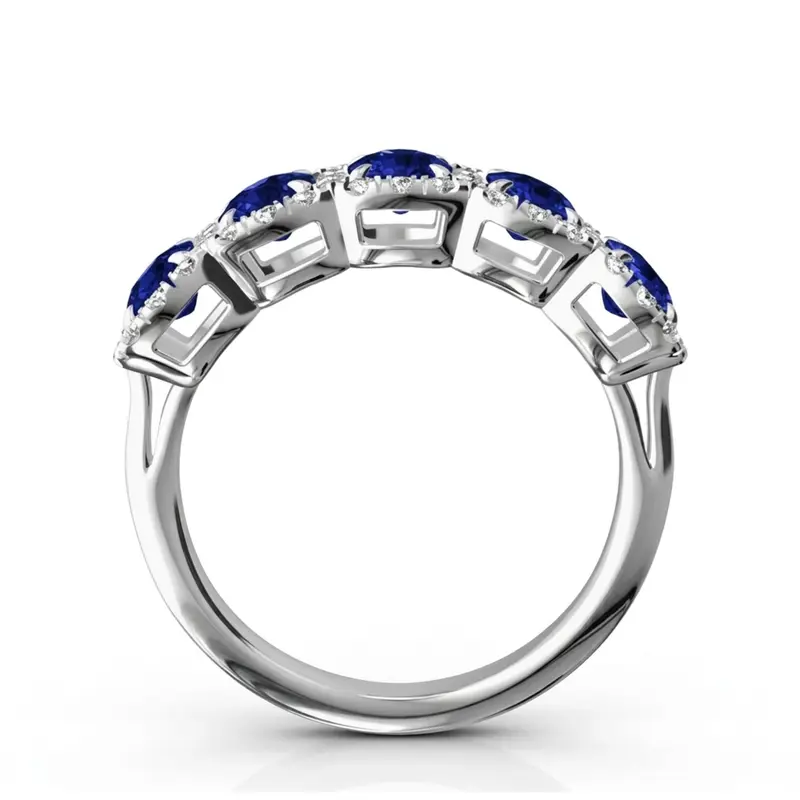 14K white gold Pave Set Cushion Sapphire Fancy Anniversary Ring (3.25ct. tw.) - alternate view 5