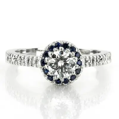 Classic Halo Engagement Ring With Sapphire And Diamond Accent (1/4 ct. tw.) - view 1 of 3