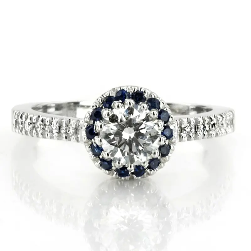 14K white gold Classic Halo Engagement Ring With Sapphire And Diamond Accent (1/4 ct. tw.) - main view
