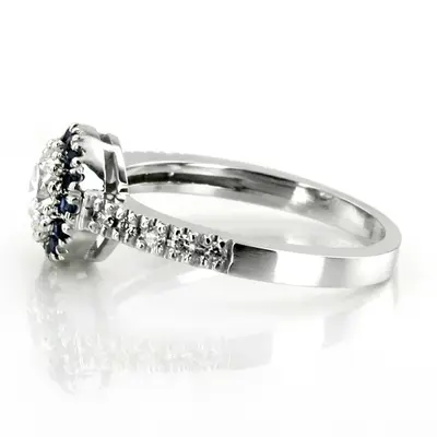 14K white gold Classic Halo Engagement Ring With Sapphire And Diamond Accent (1/4 ct. tw.) - alternate view 3 thumbnail
