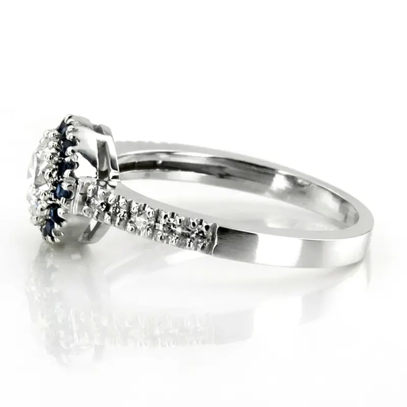 14K white gold Classic Halo Engagement Ring With Sapphire And Diamond Accent (1/4 ct. tw.) - alternate view 3