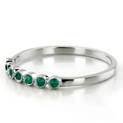 14K white gold Petite Milgrain Bezel Set Emerald 7 Stone Band - alternate view 4 thumbnail