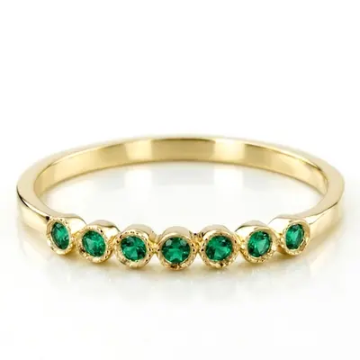 Petite Milgrain Bezel Set Emerald 7 Stone Band alternate view