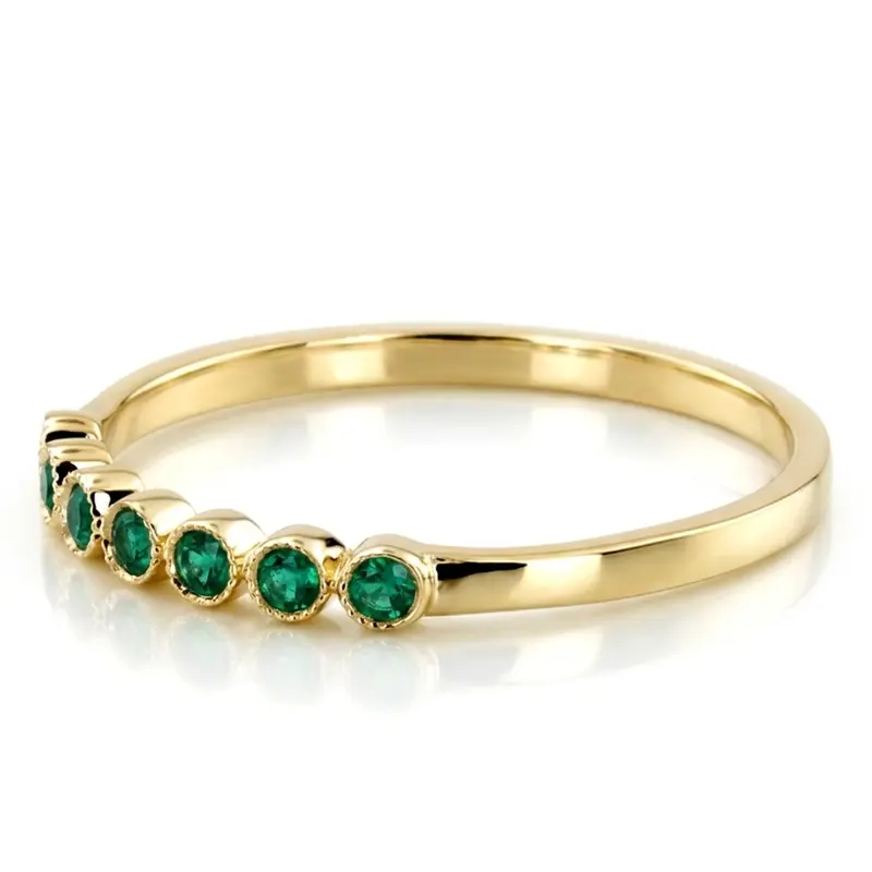 14K white gold Petite Milgrain Bezel Set Emerald 7 Stone Band - alternate view 3