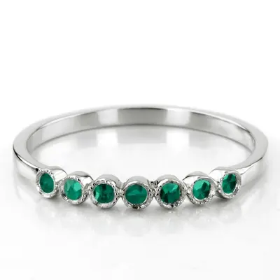 Petite Milgrain Bezel Set Emerald 7 Stone Band